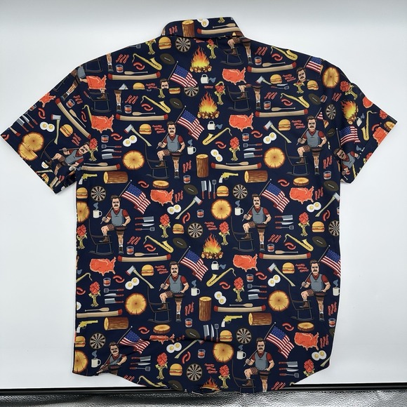 RSVLTS Parks and Rec Button Down Shirt Ron Swanson Pawnee Mens XL X-Large Blue - Picture 8 of 9